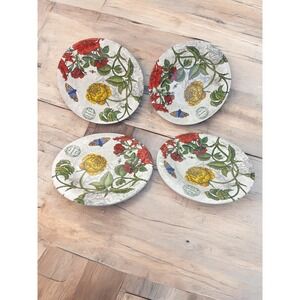 Pier 1 Floral Butterflies Melamine Luncheon Plates 8.5 Inch 4 PCS Botanical NEW